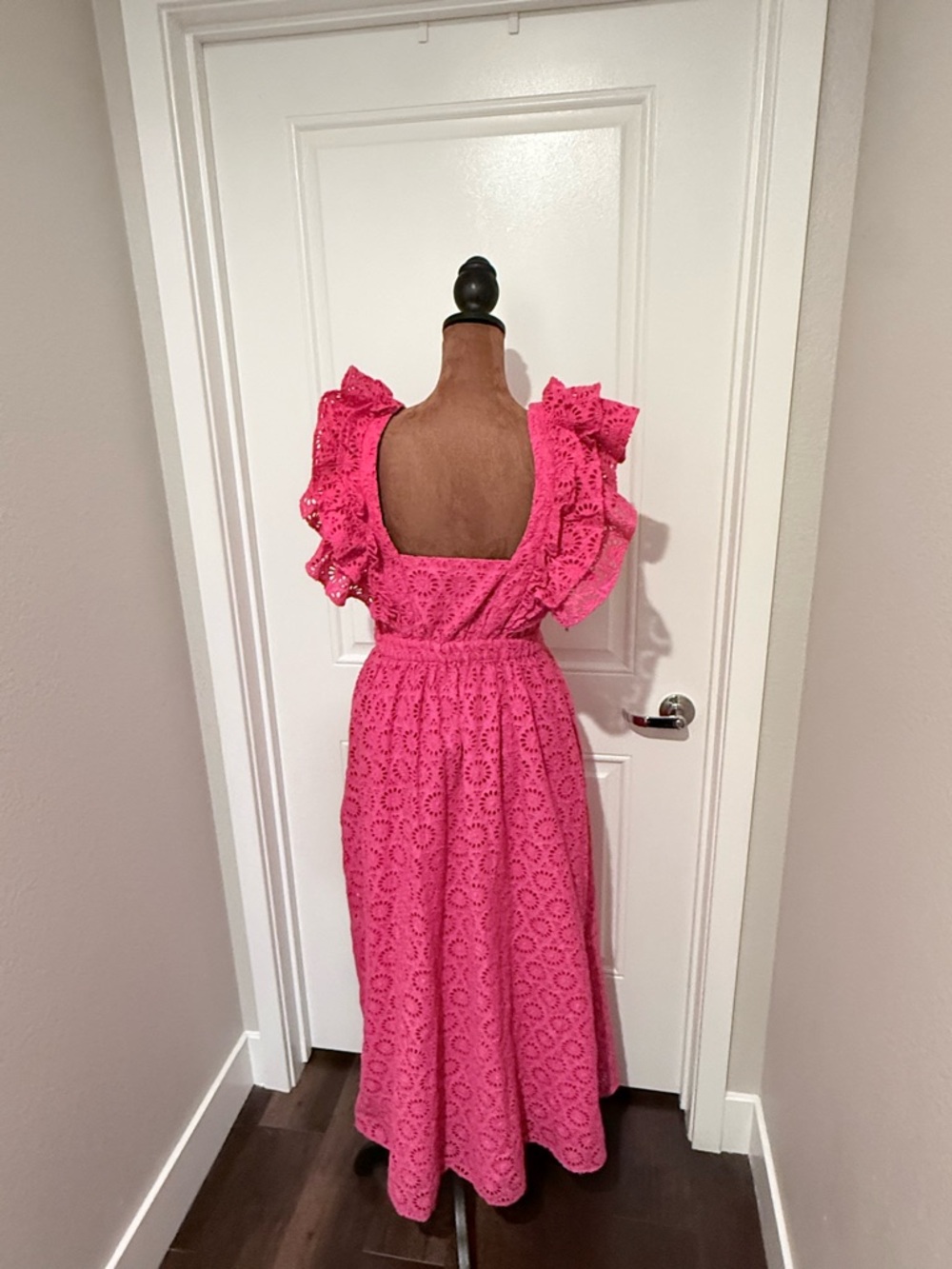 NWT J.Crew Pink Eyelet Midi Dress Ruffle Sleeve Button Front Summer Dress - Picture 5 of 15